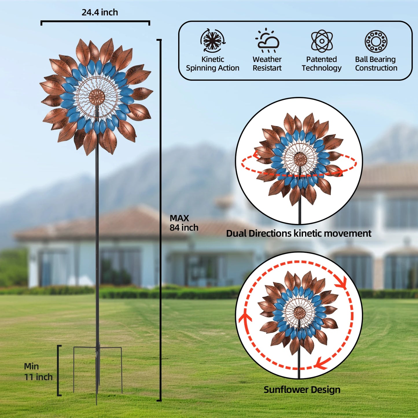 Wind Spinners Outdoor Metal Large, 84 Inch