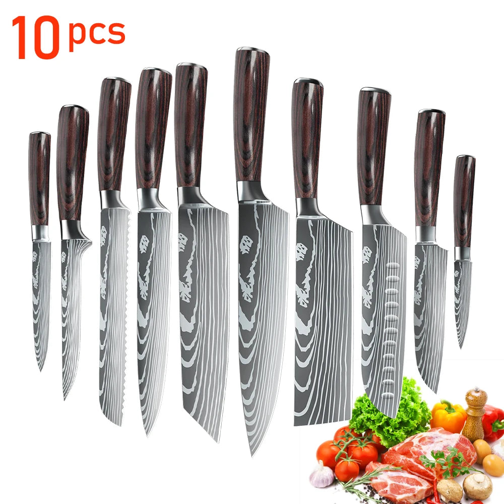 1-10PCS Chef knife Japanese Kitchen Knives Set