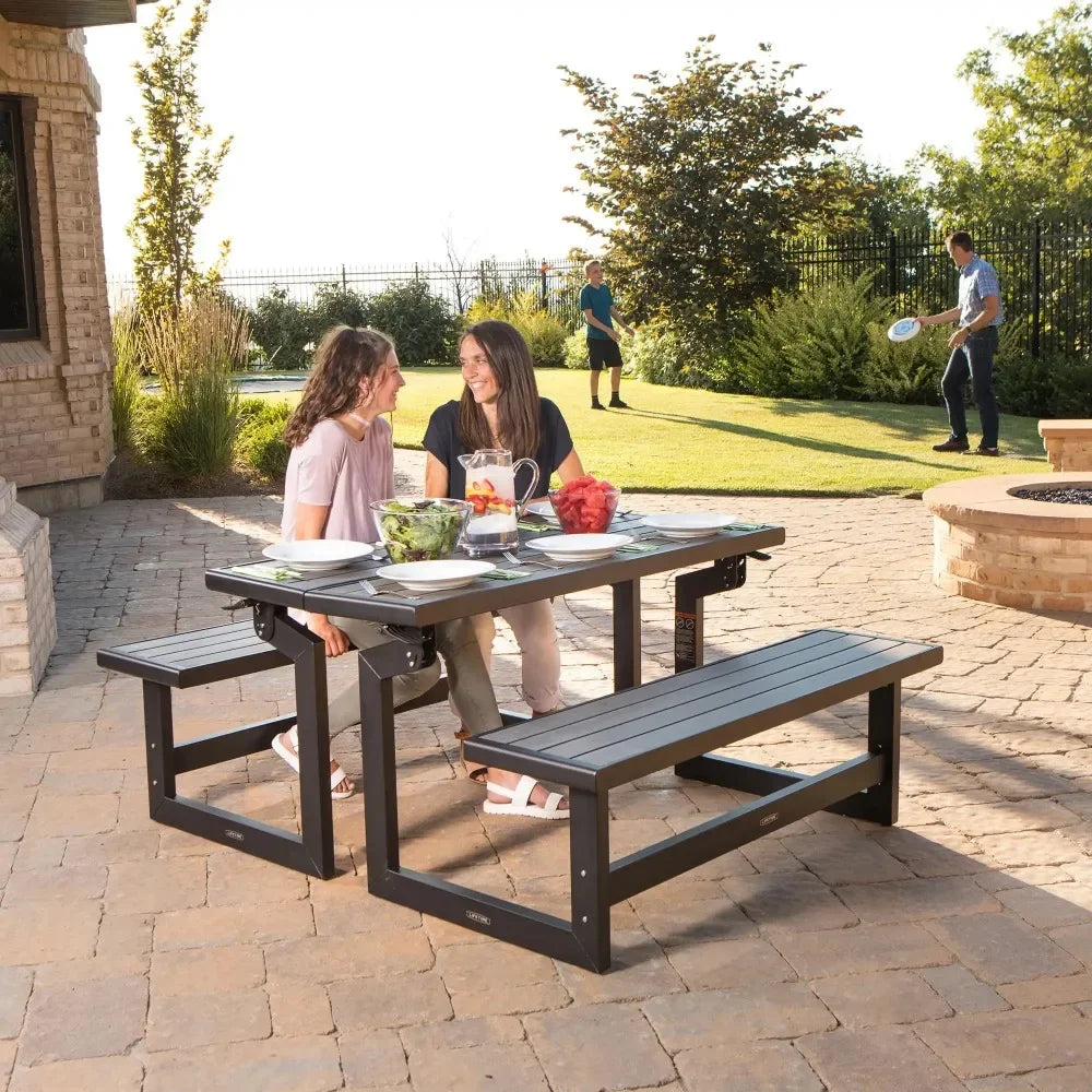 Wood Grain Convertible Patio Bench