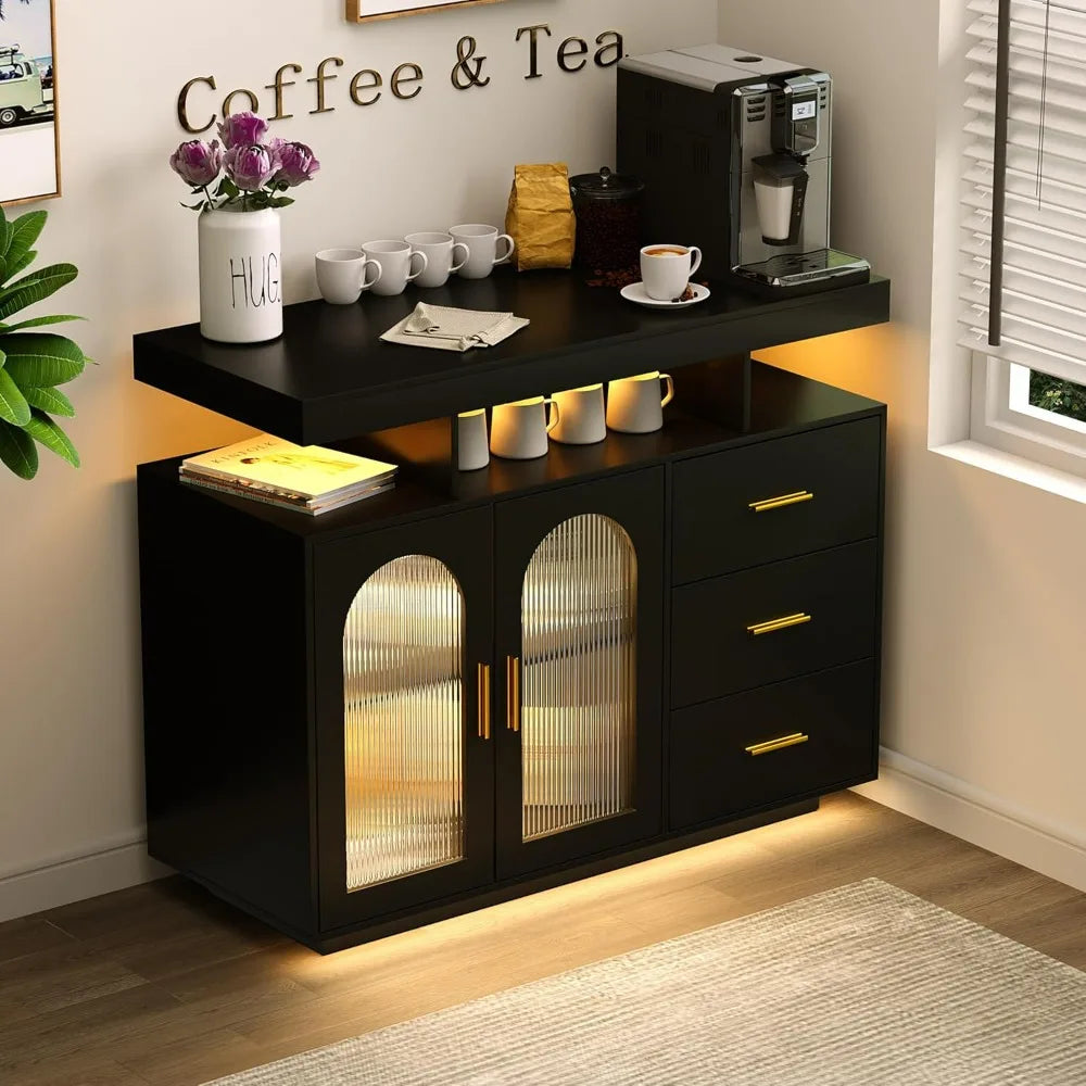 Wood Coffee Bar Table with Shelf
