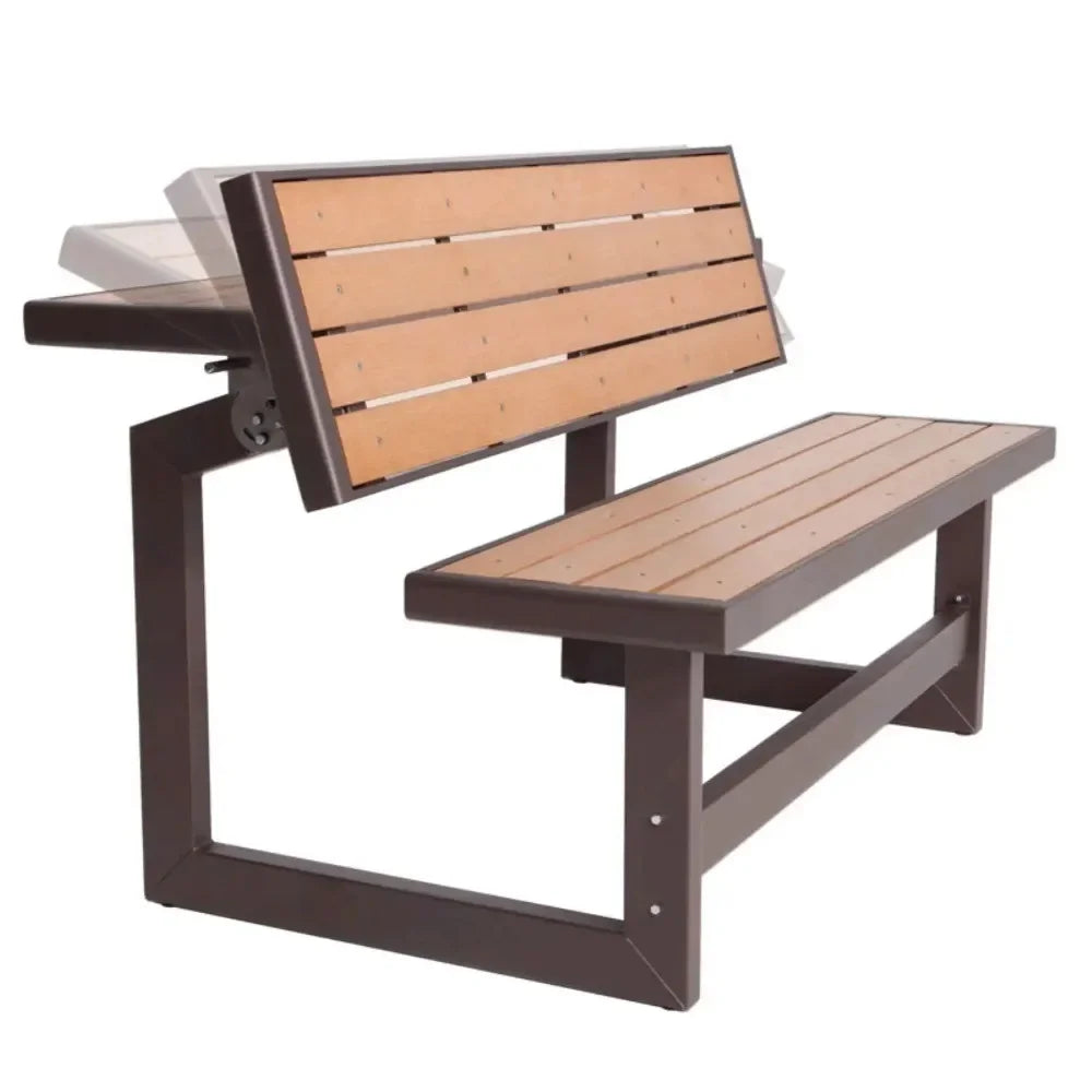 Wood Grain Convertible Patio Bench