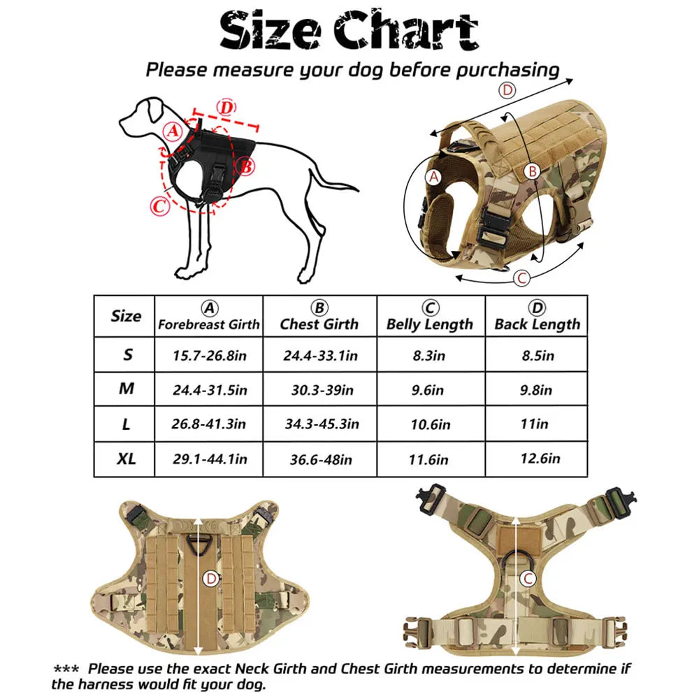 Military Harness Collar Leash Set For Medium & Large Dogs