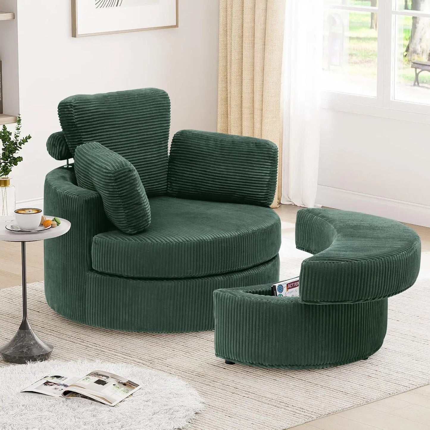 Swivel Accent Chair with Ottoman & Pillow