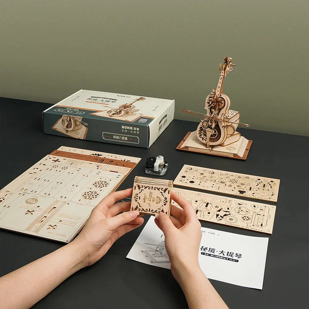 3D Wooden Puzzle Magic Cello Mechanical Music Box
