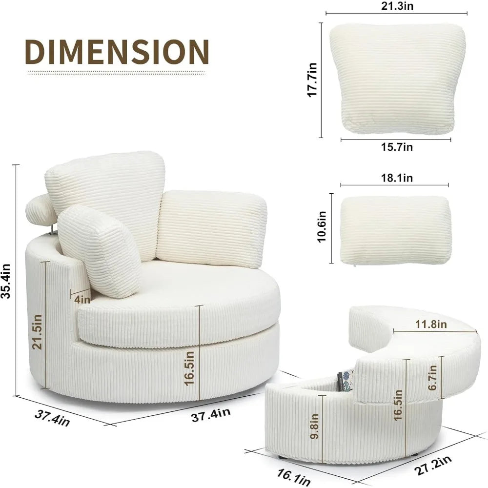 Swivel Accent Chair with Ottoman & Pillow