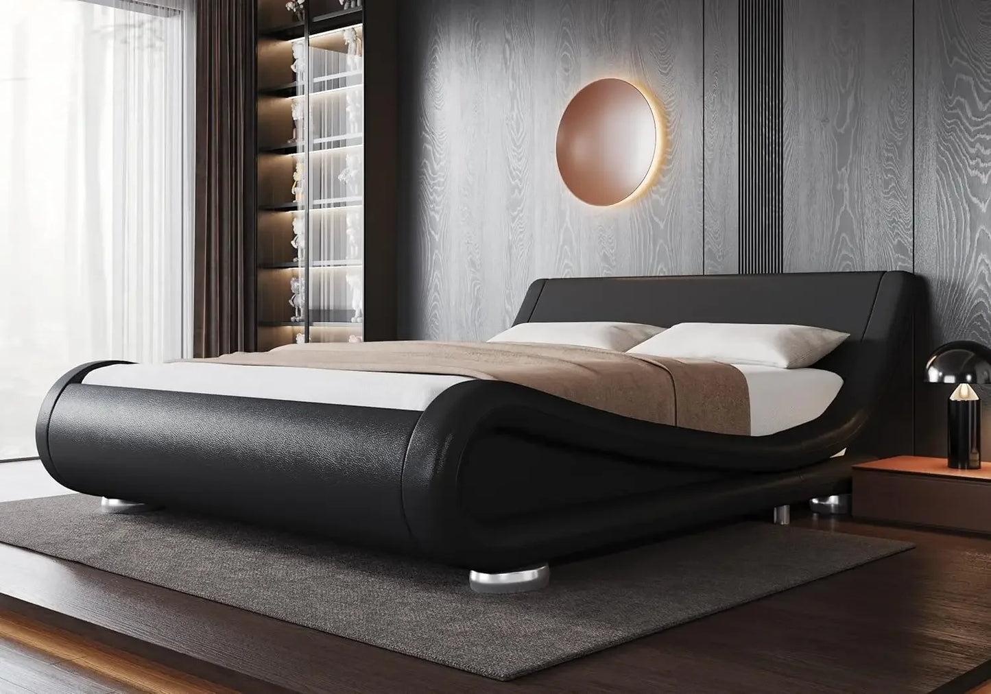 Bed Frame, Ergonomic & Adjustable Headboard