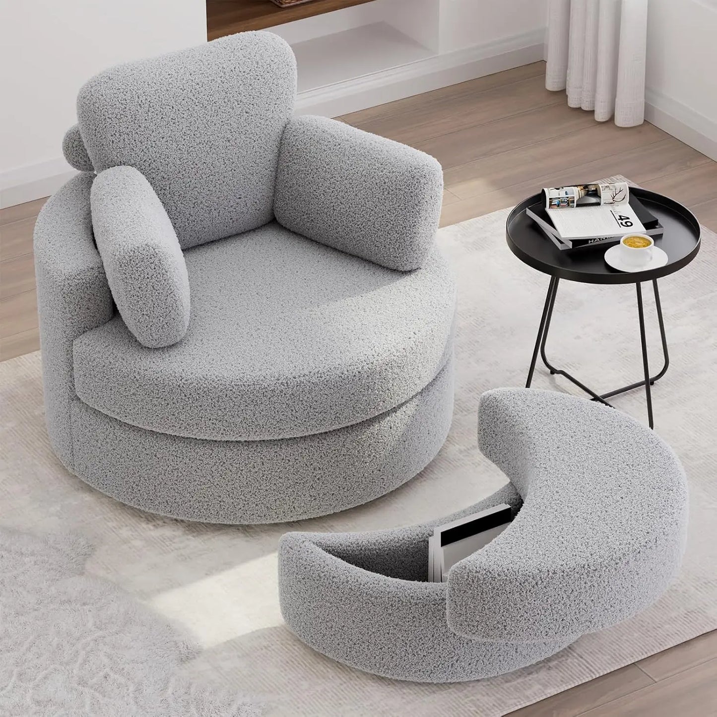 Swivel Accent Chair with Ottoman & Pillow