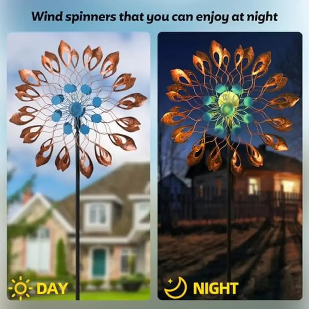 Solar LED Kinetic Wind Sculpture Spinner 73 Inches