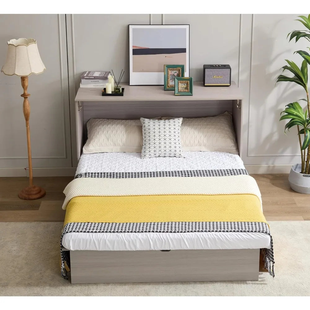 Cabinet Queen Bed, Folding Mattress & USB Ports