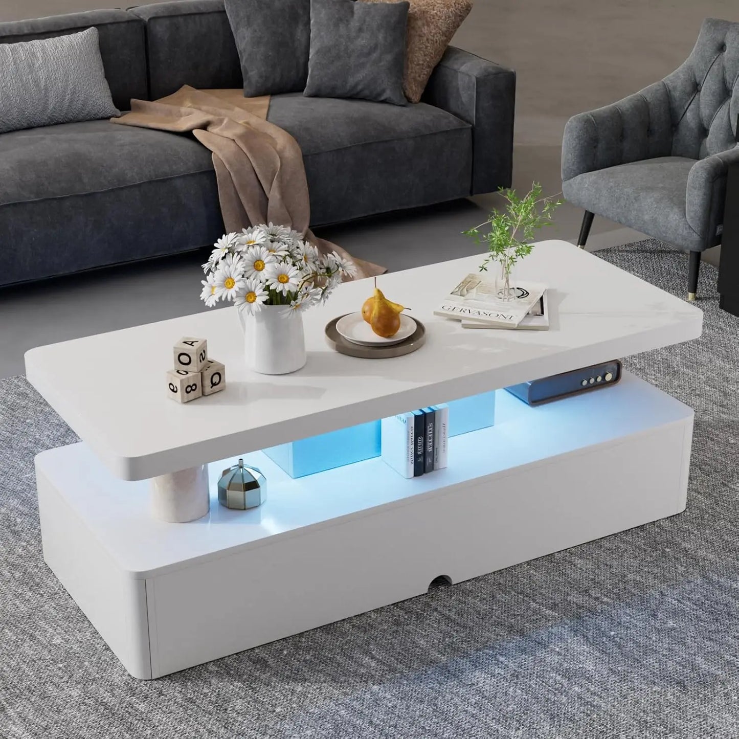 Modern Stylish Coffee & End Tables w/LED Lights