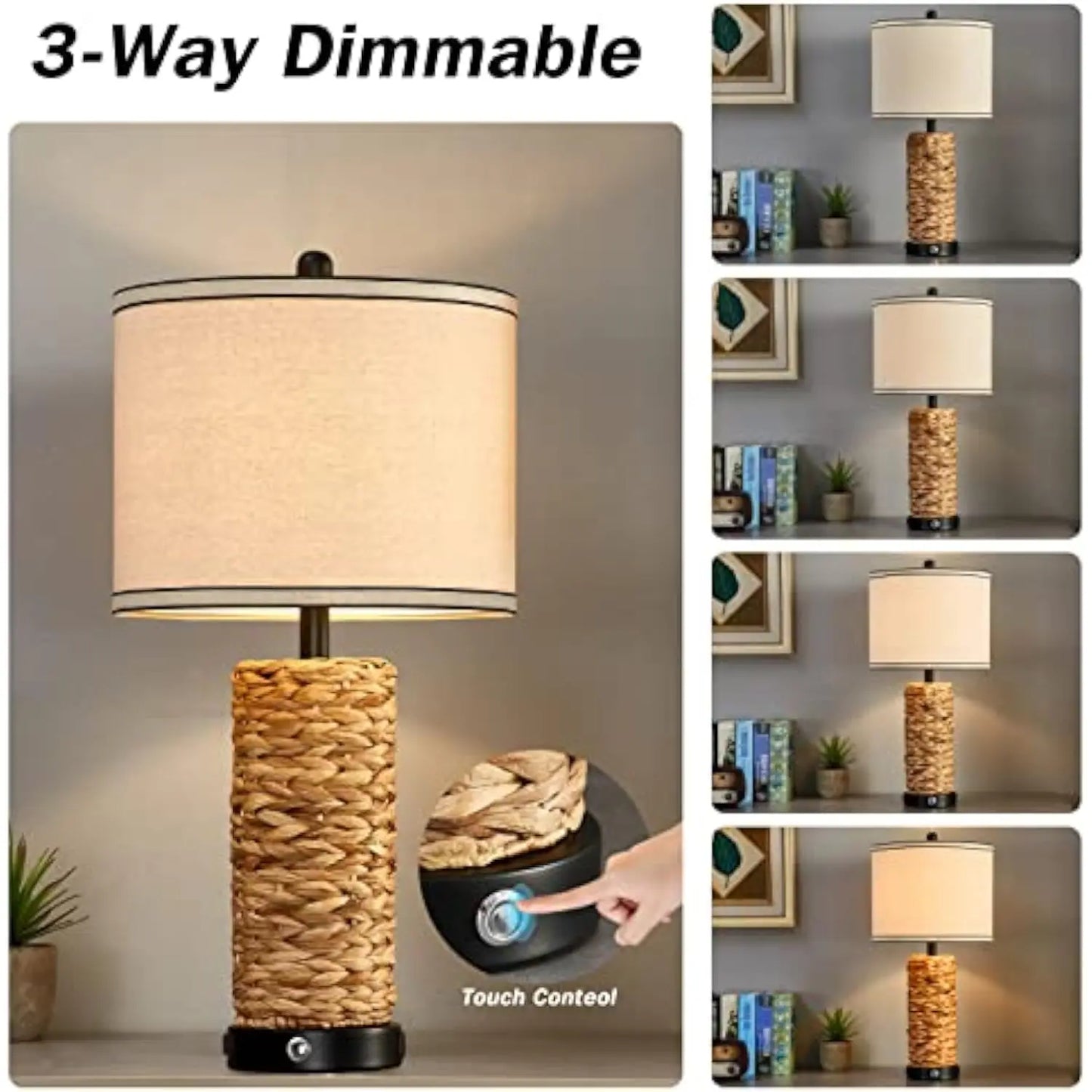 Rattan Table Lamp Set of 2 Wicker Lamps