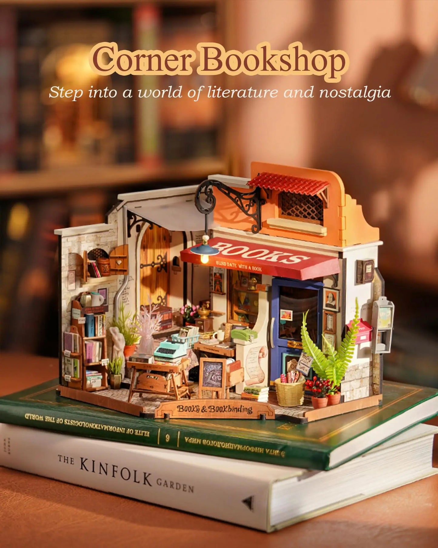 Corner Bookshop DIY Kit w/LED Lights