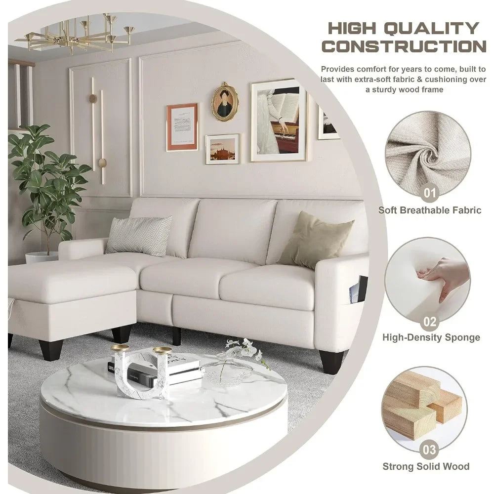 Convertible sofa, modern 3-seater with storage footstool