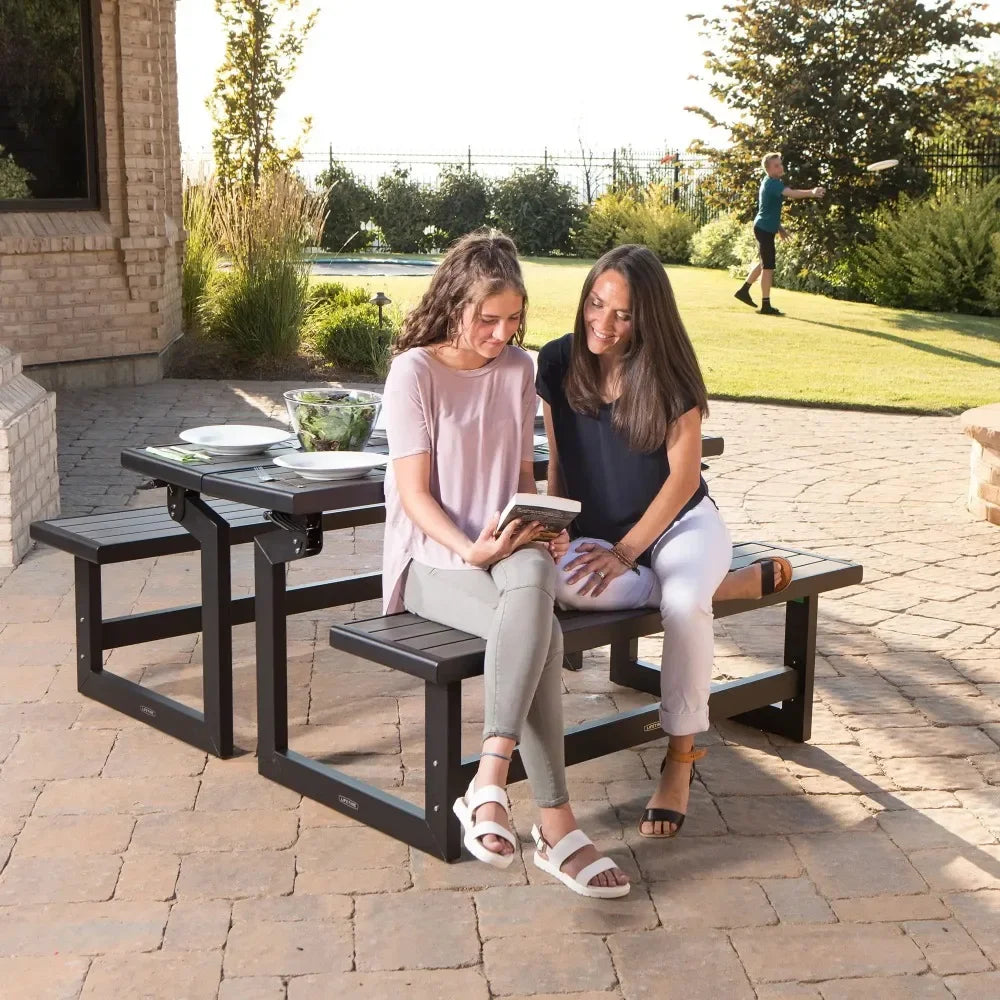 Wood Grain Convertible Patio Bench