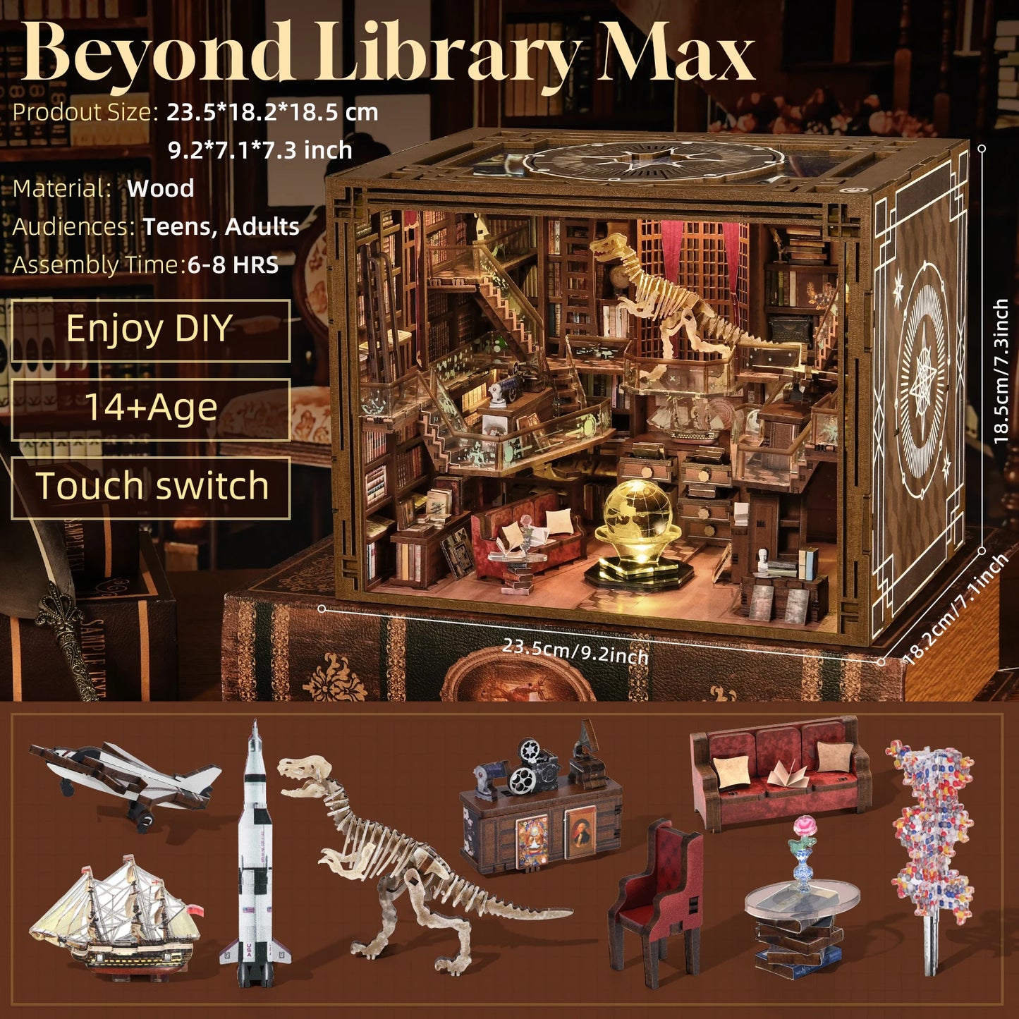 DIY Book Nook Kit Beyond Library w/LED Light