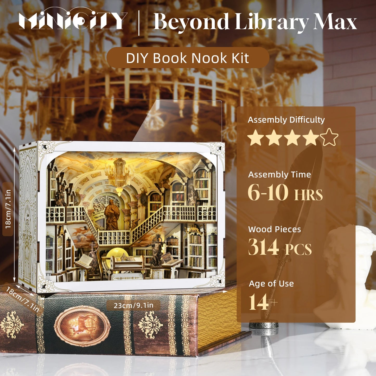 Book Nook Library of Gods DIY Kit, w/LED Lights