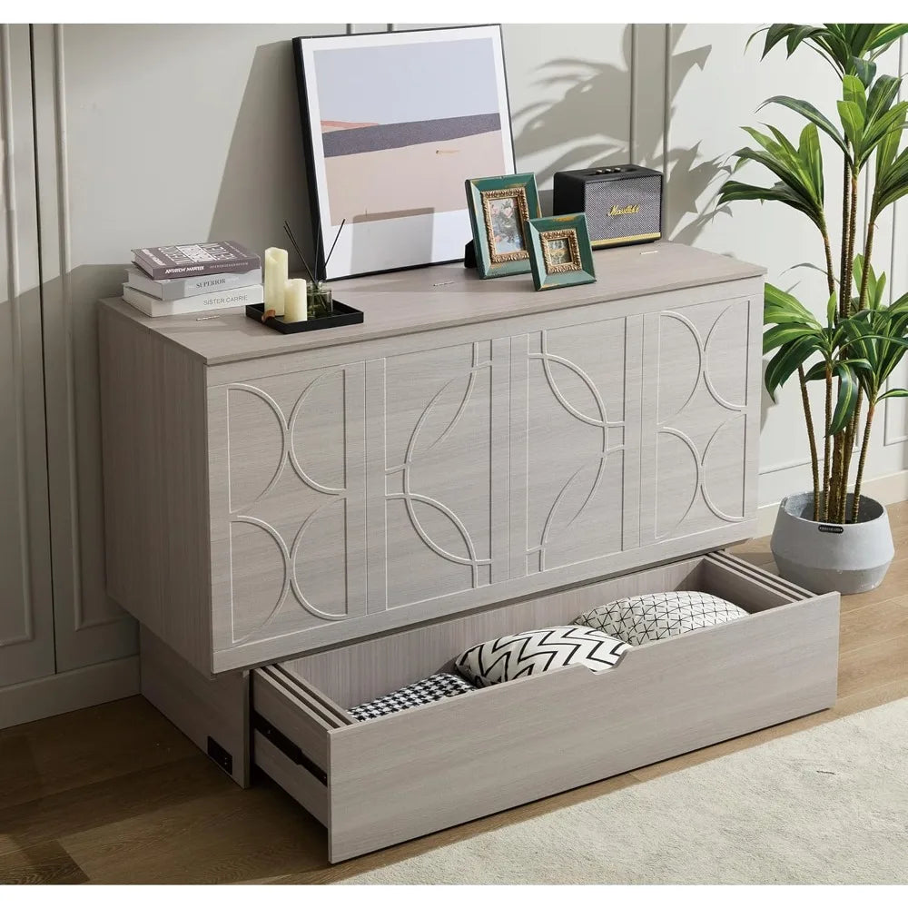 Cabinet Queen Bed, Folding Mattress & USB Ports