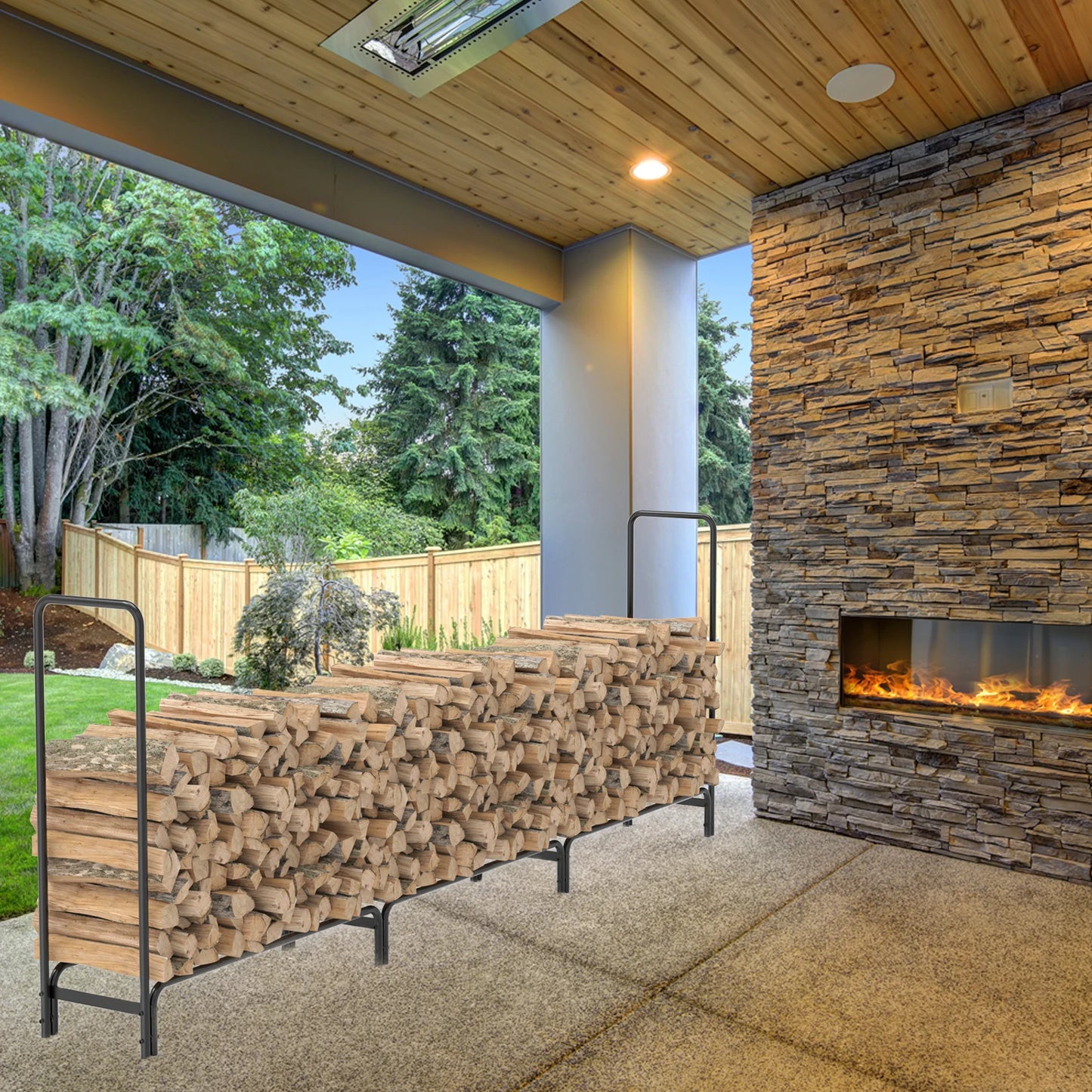 12 ft. Outdoor Fire Wood Log Rack Heavy Duty