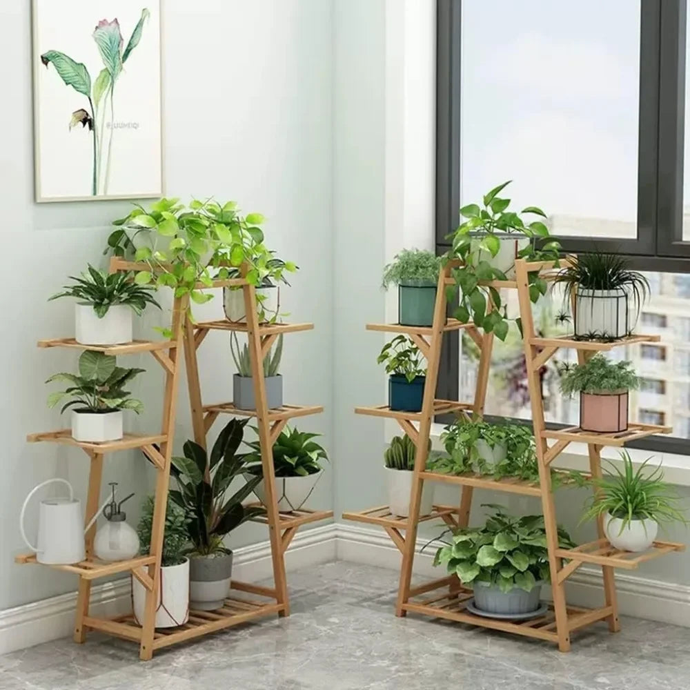 Bamboo Rolling Plant Stand 8 Tier