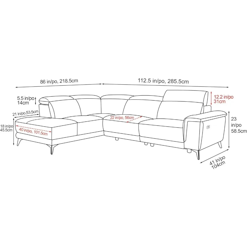 113" Cloudy Grey Full Leather Reclining Sectional Sofa