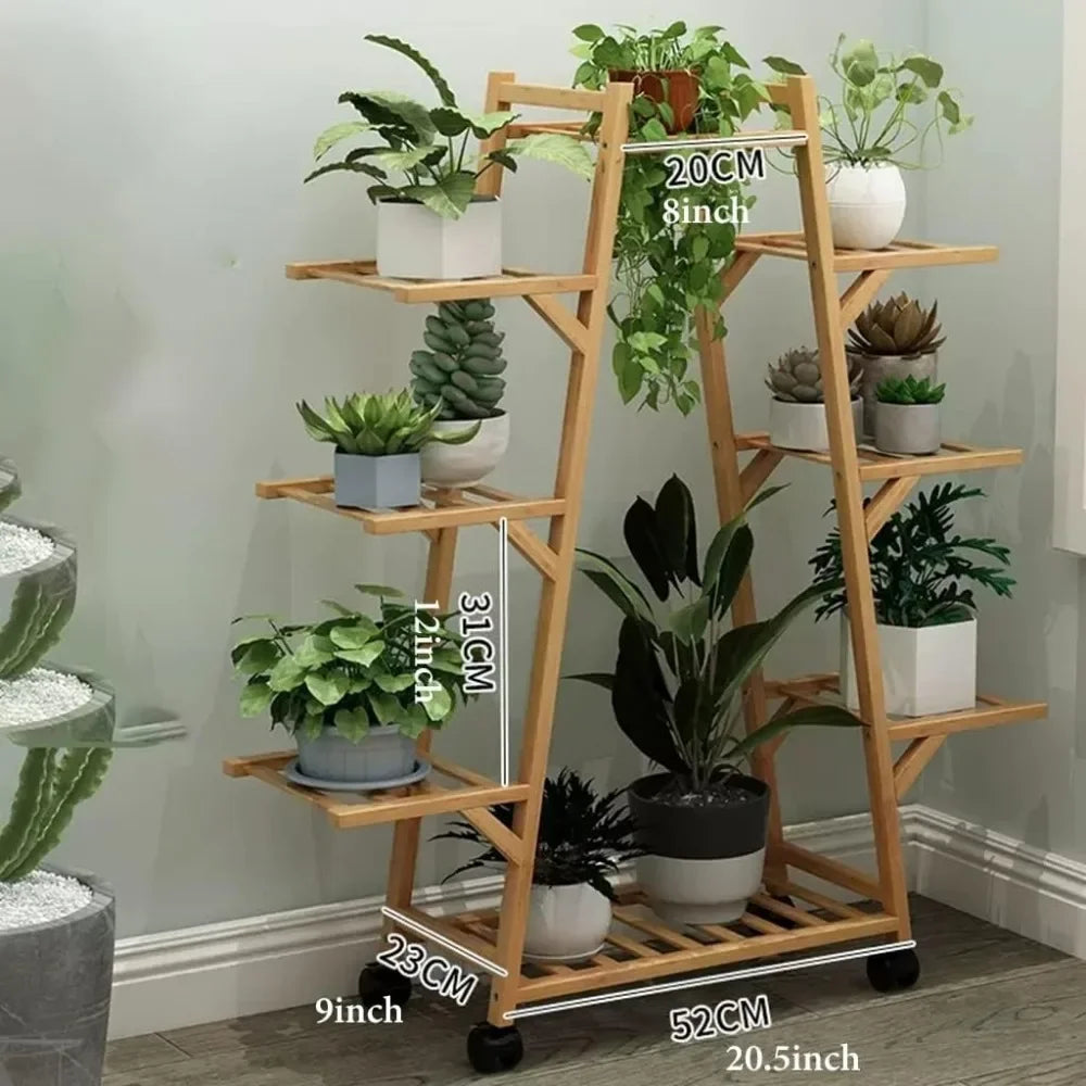Bamboo Rolling Plant Stand 8 Tier