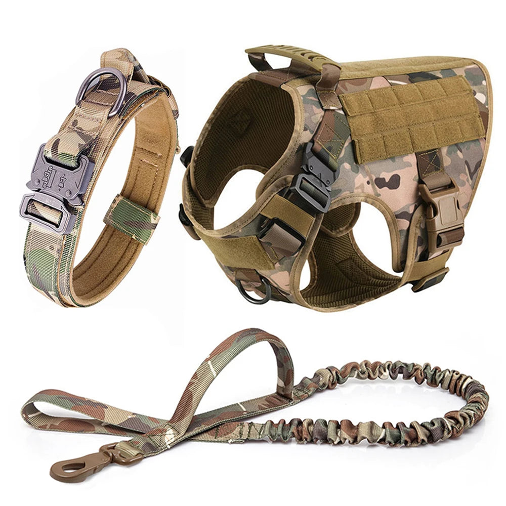 Military Harness Collar Leash Set For Medium & Large Dogs