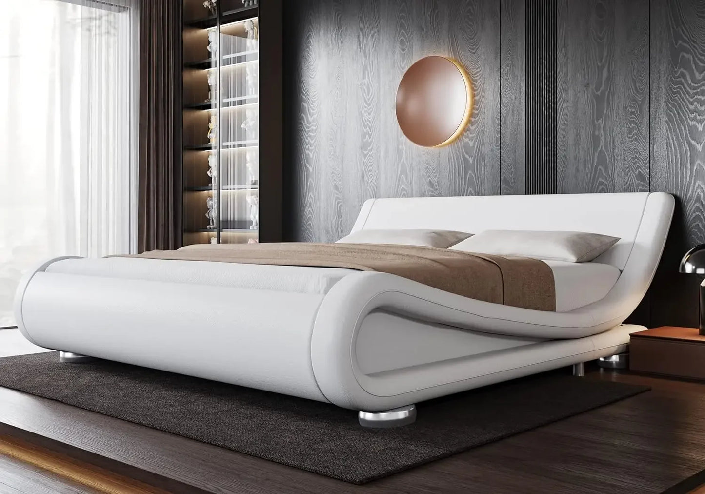Bed Frame, Ergonomic & Adjustable Headboard