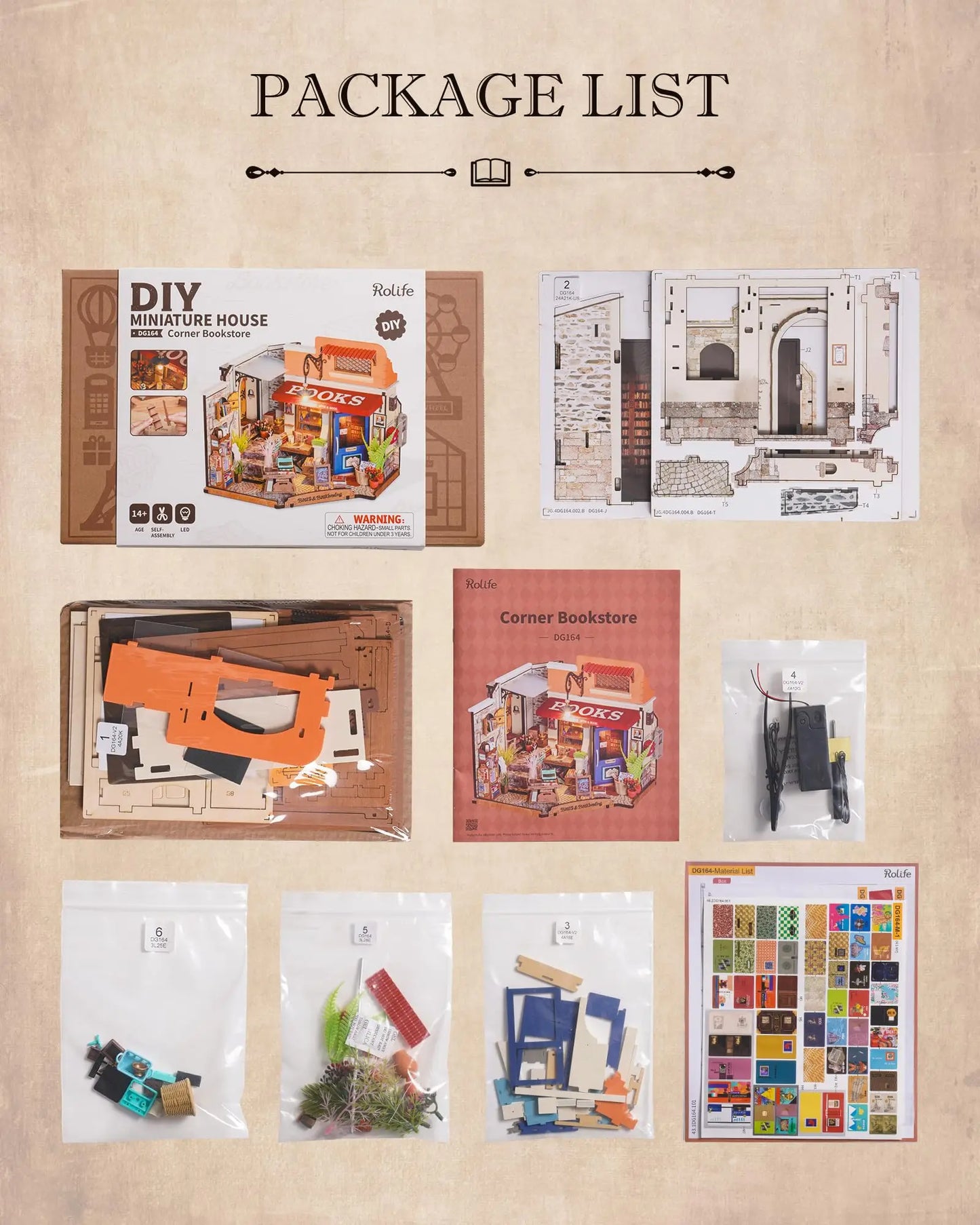 Corner Bookshop DIY Kit w/LED Lights