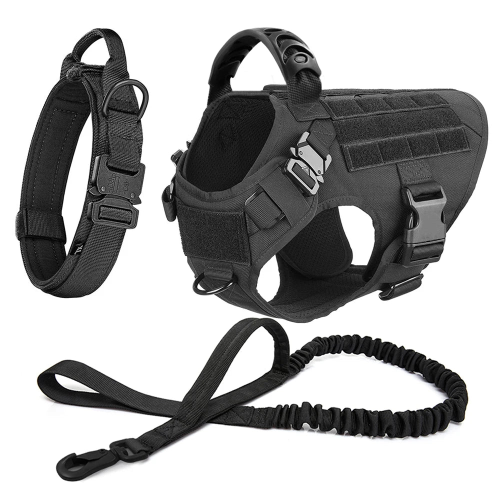 Military Harness Collar Leash Set For Medium & Large Dogs