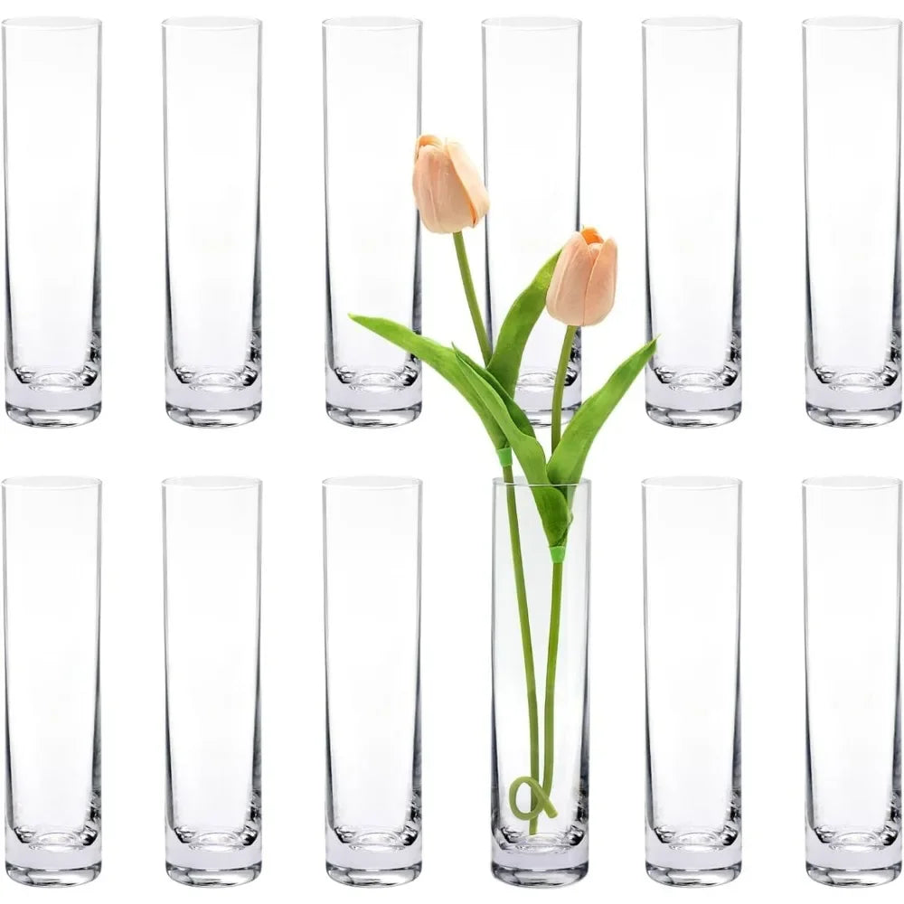 Glass Cylinder Bud Vases for Centerpieces, Set of 12