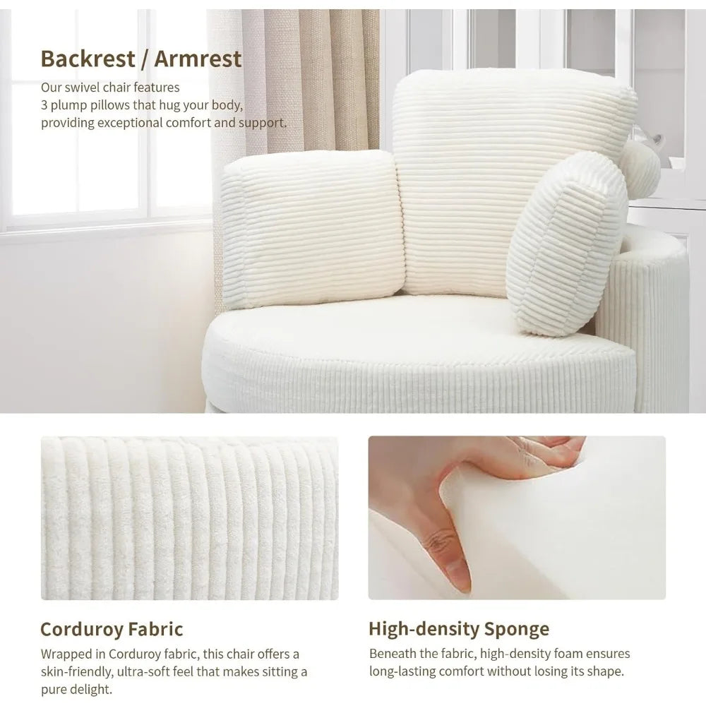 Swivel Accent Chair with Ottoman & Pillow