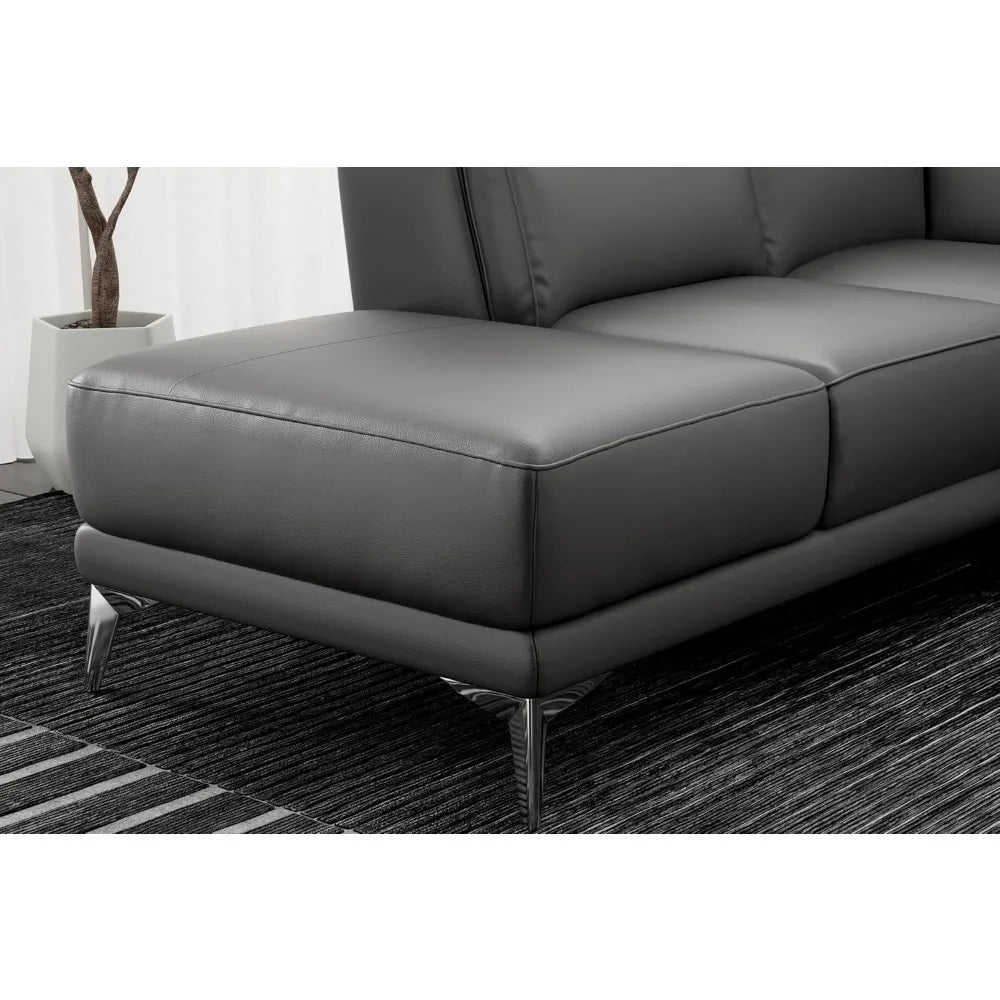 113" Cloudy Grey Full Leather Reclining Sectional Sofa