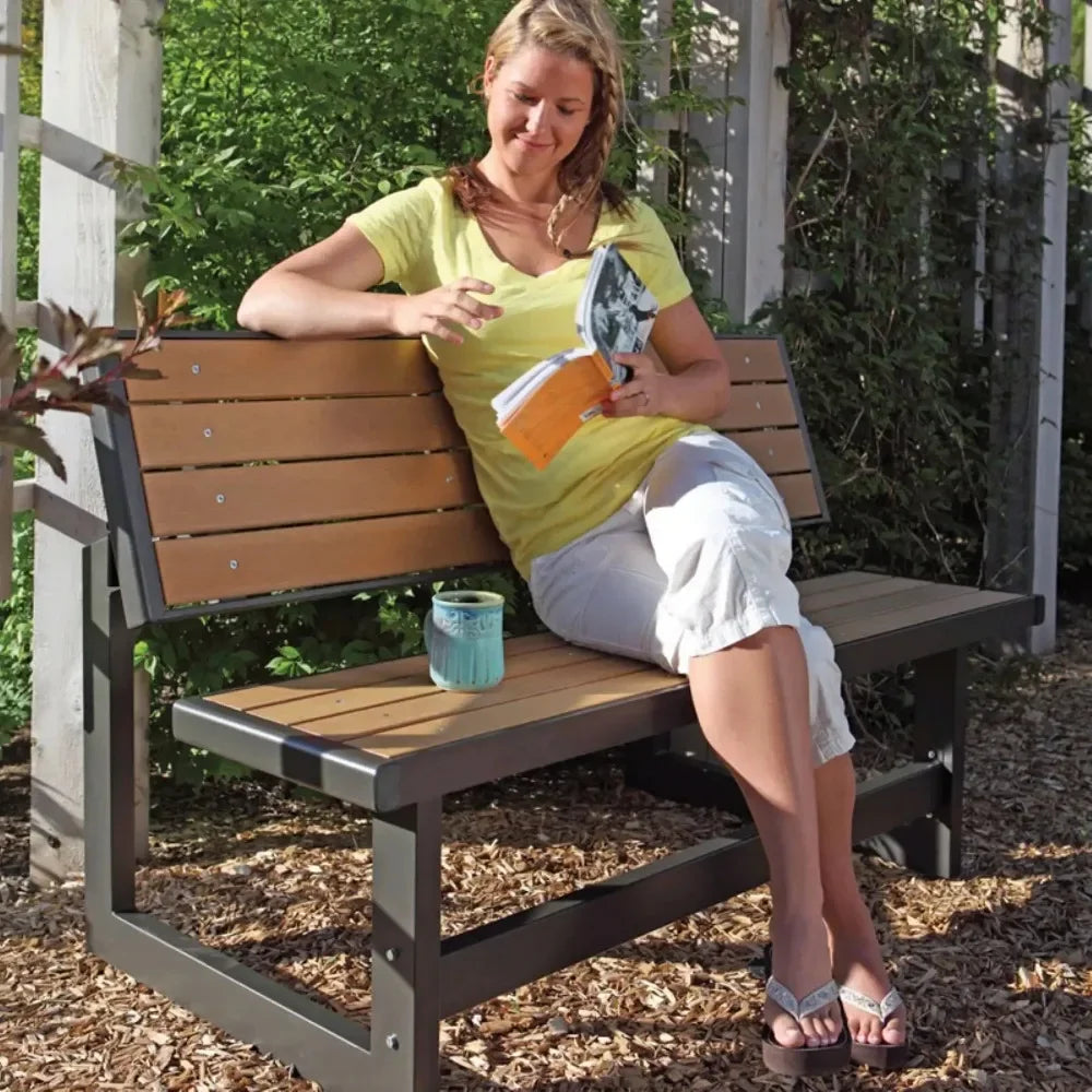 Wood Grain Convertible Patio Bench