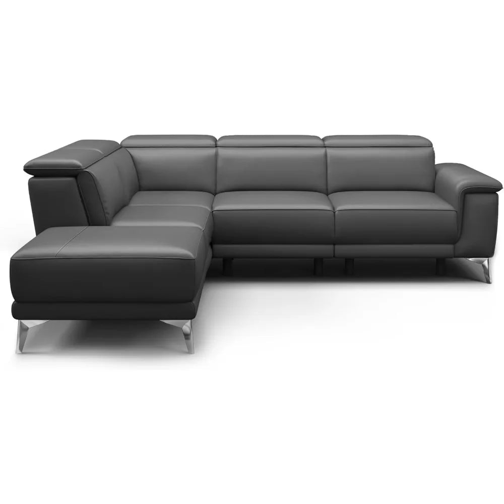113" Cloudy Grey Full Leather Reclining Sectional Sofa