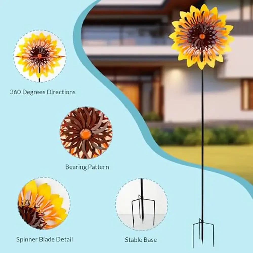 Sunflower Metal Kinetic Wind Spinner Large