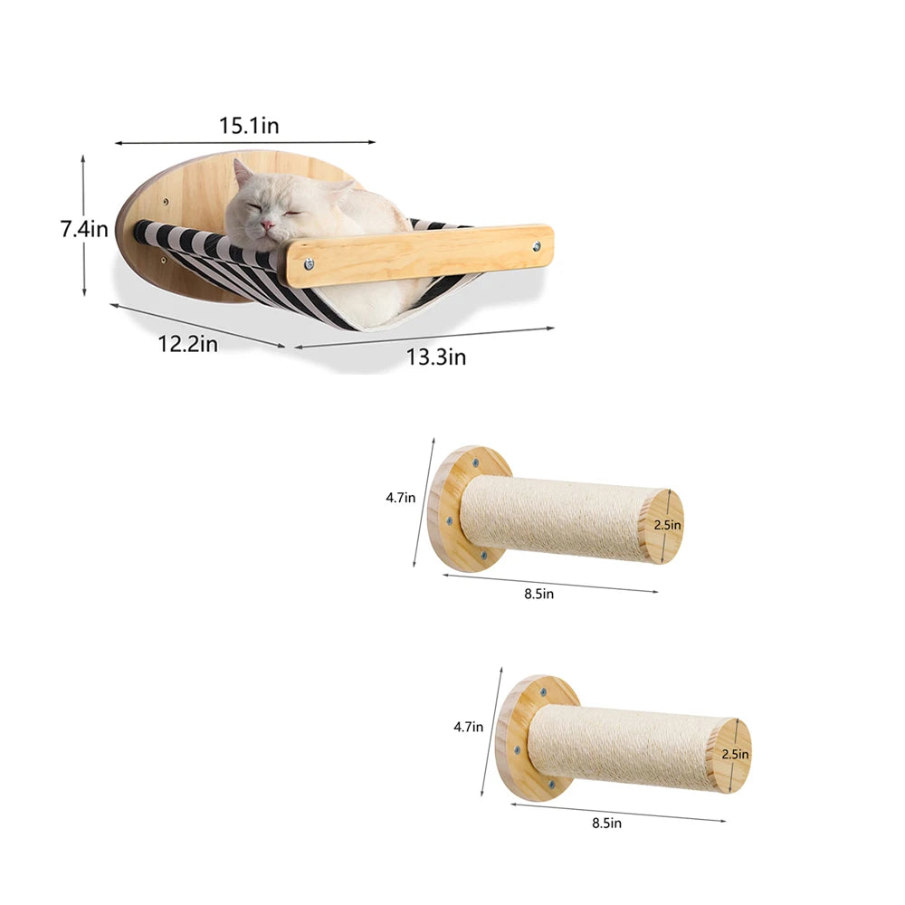3Pcs Cat Climbing Shelf Perch w/Hammock