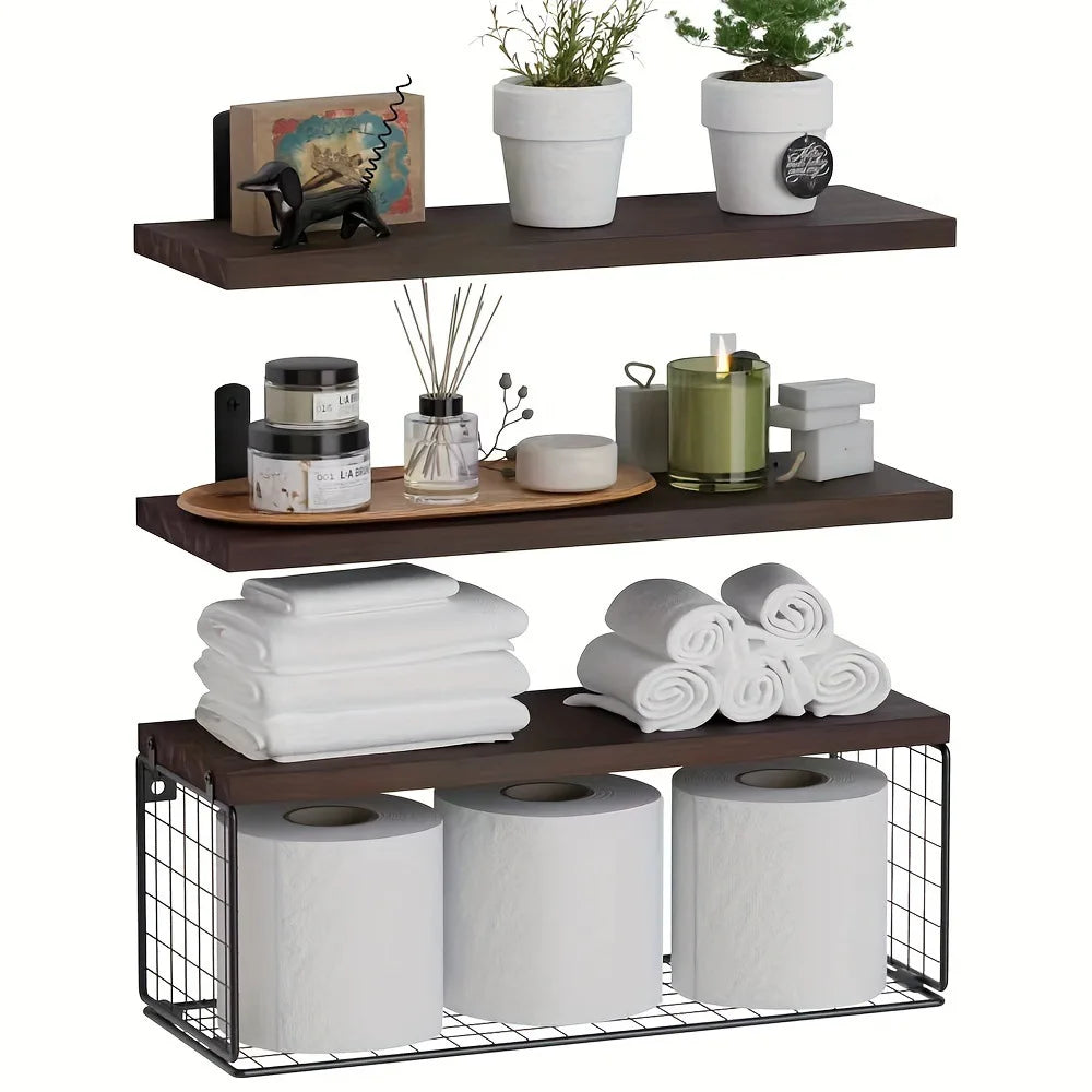 Wall Mounted 3/Wood Floating Shelves