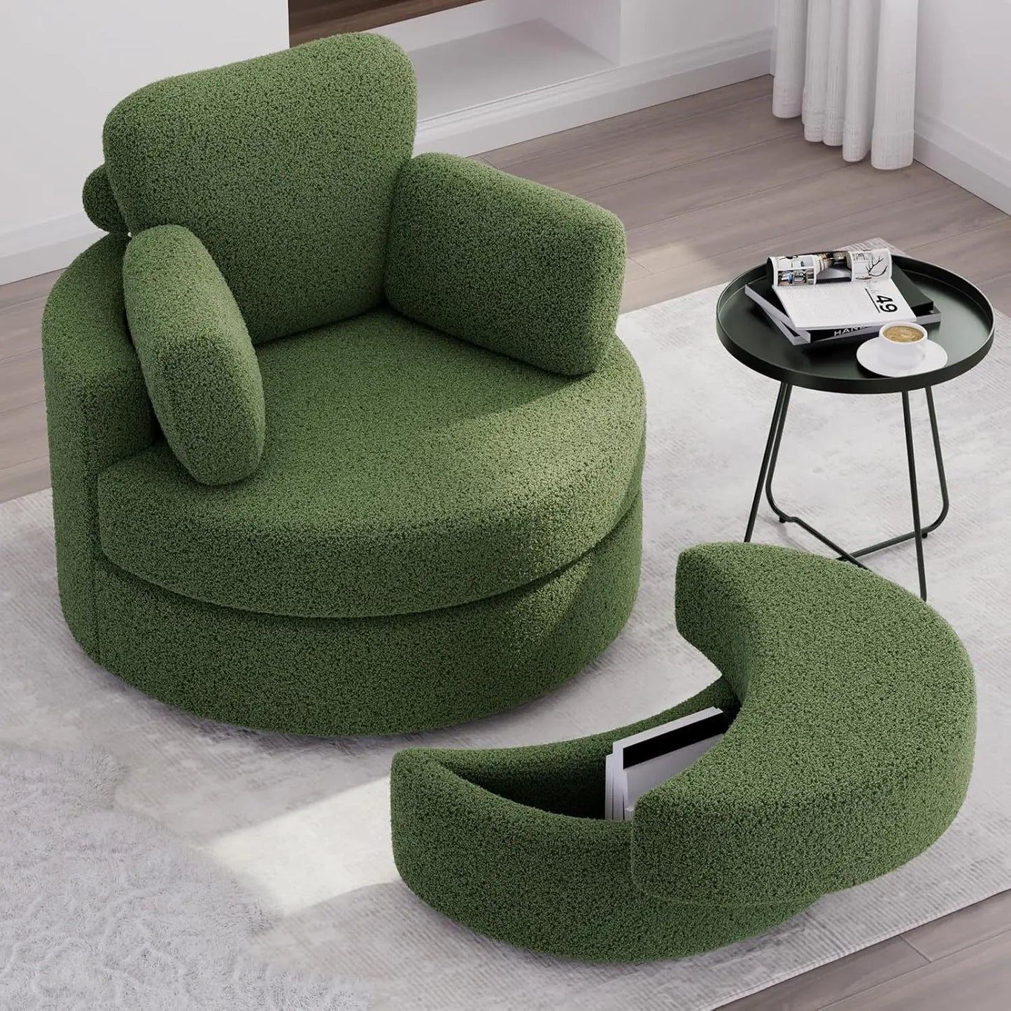 Swivel Accent Chair with Ottoman & Pillow