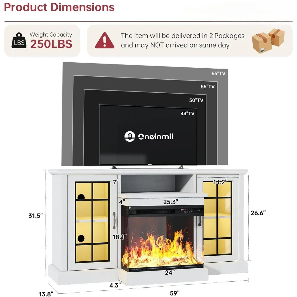 59'' Fireplace TV Stand, up to 65''