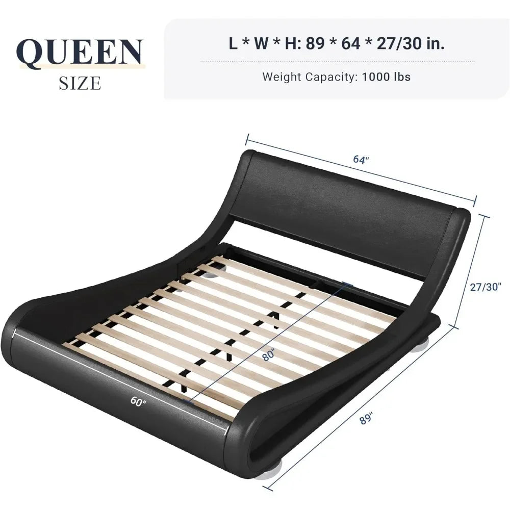 Bed Frame, Ergonomic & Adjustable Headboard