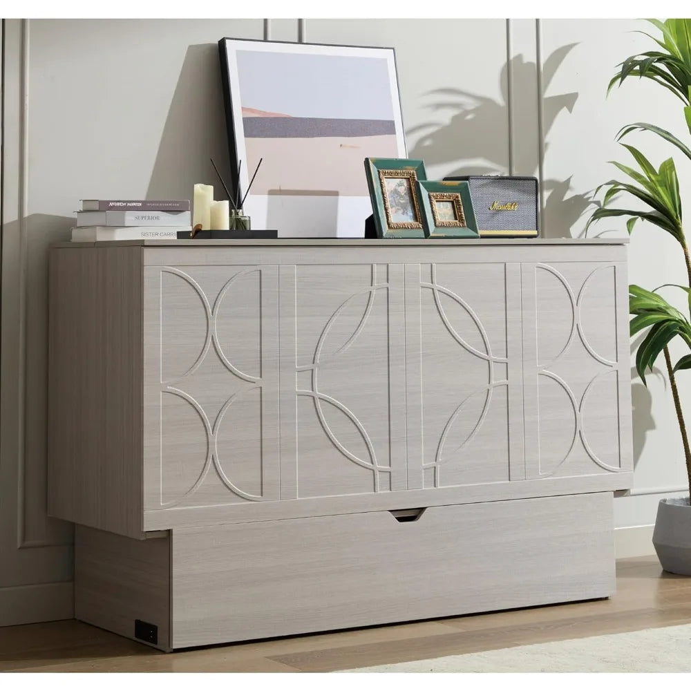Cabinet Queen Bed, Folding Mattress & USB Ports