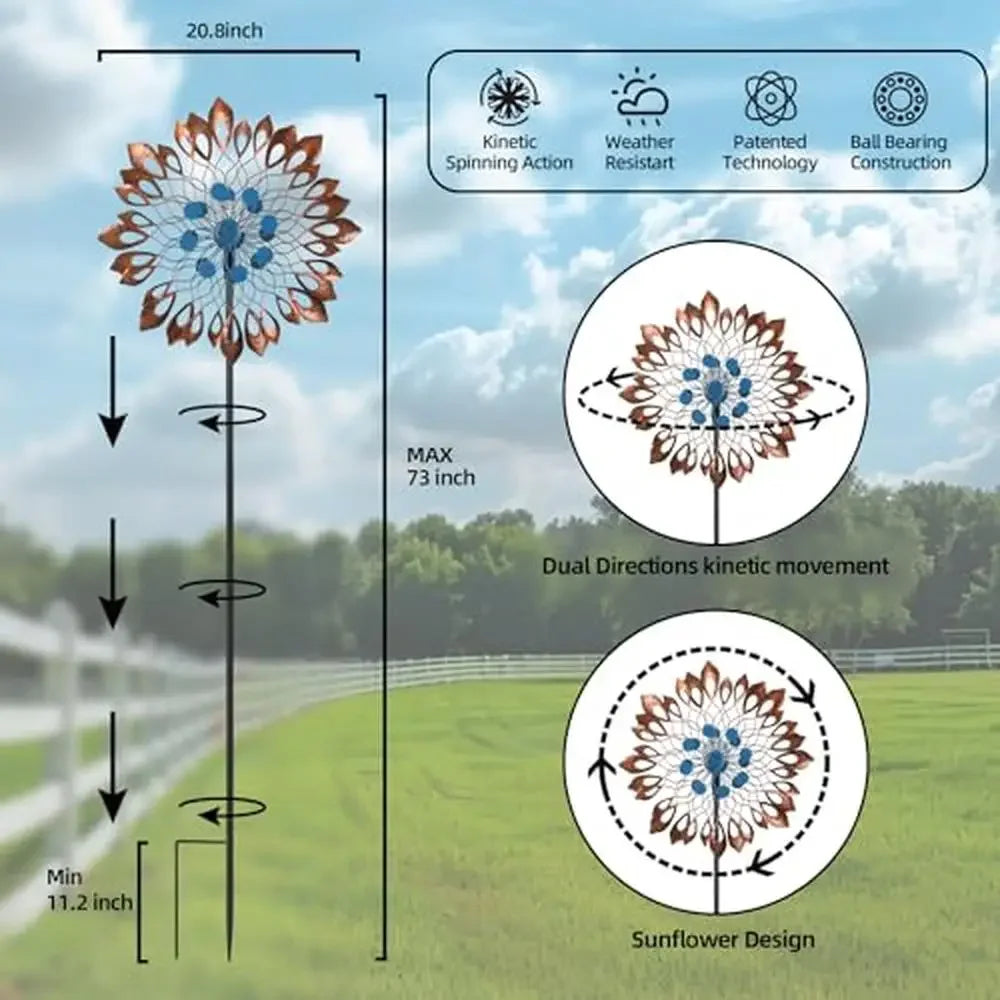 Solar LED Kinetic Wind Sculpture Spinner 73 Inches