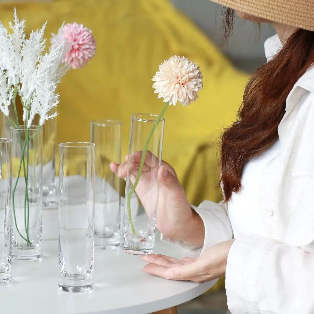 Glass Cylinder Bud Vases for Centerpieces, Set of 12