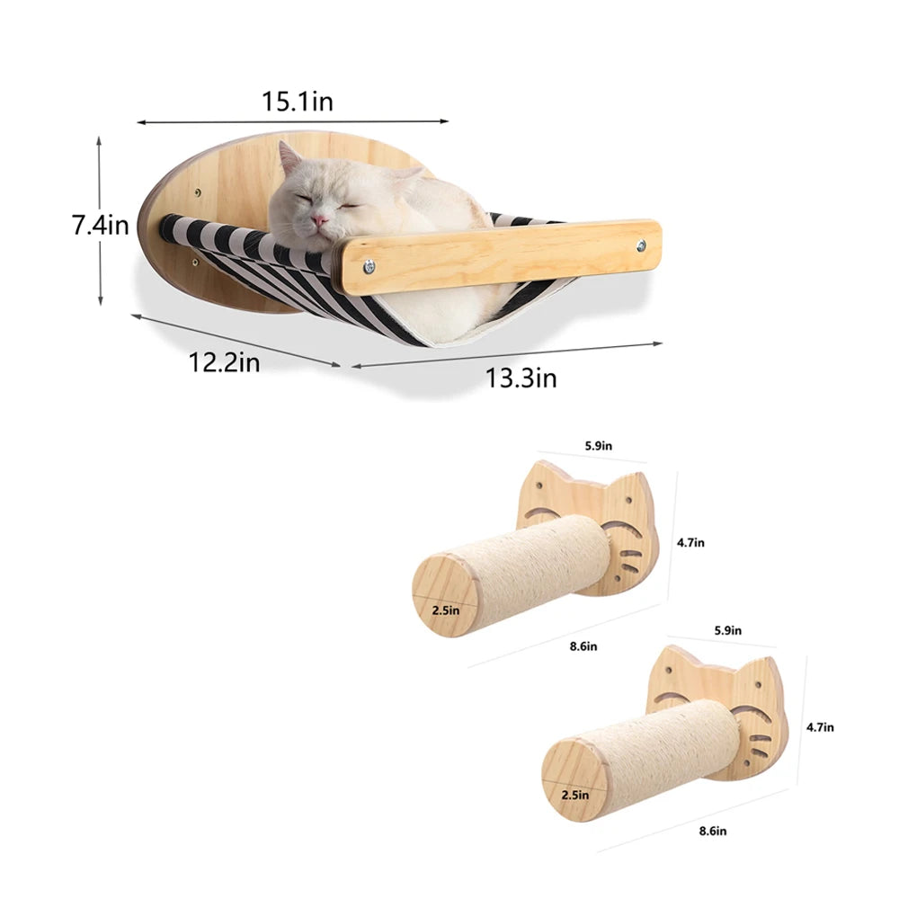 3Pcs Cat Climbing Shelf Perch w/Hammock