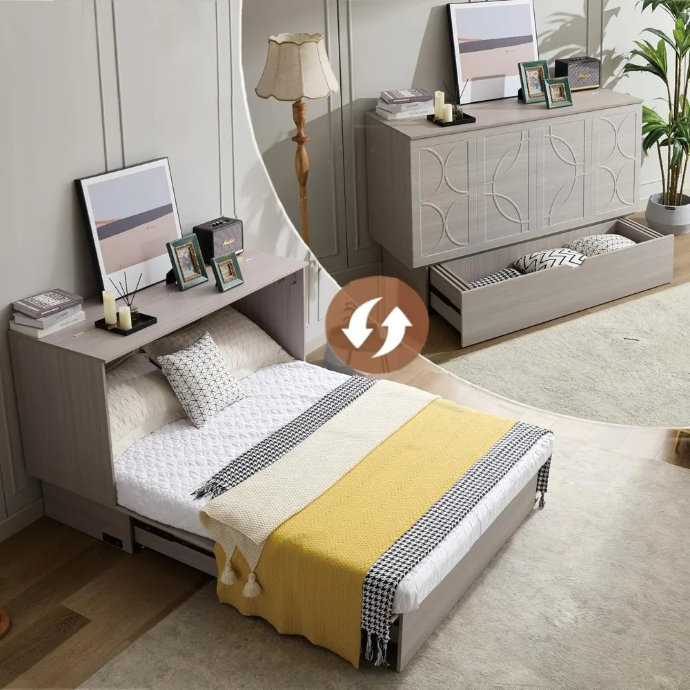Cabinet Queen Bed, Folding Mattress & USB Ports