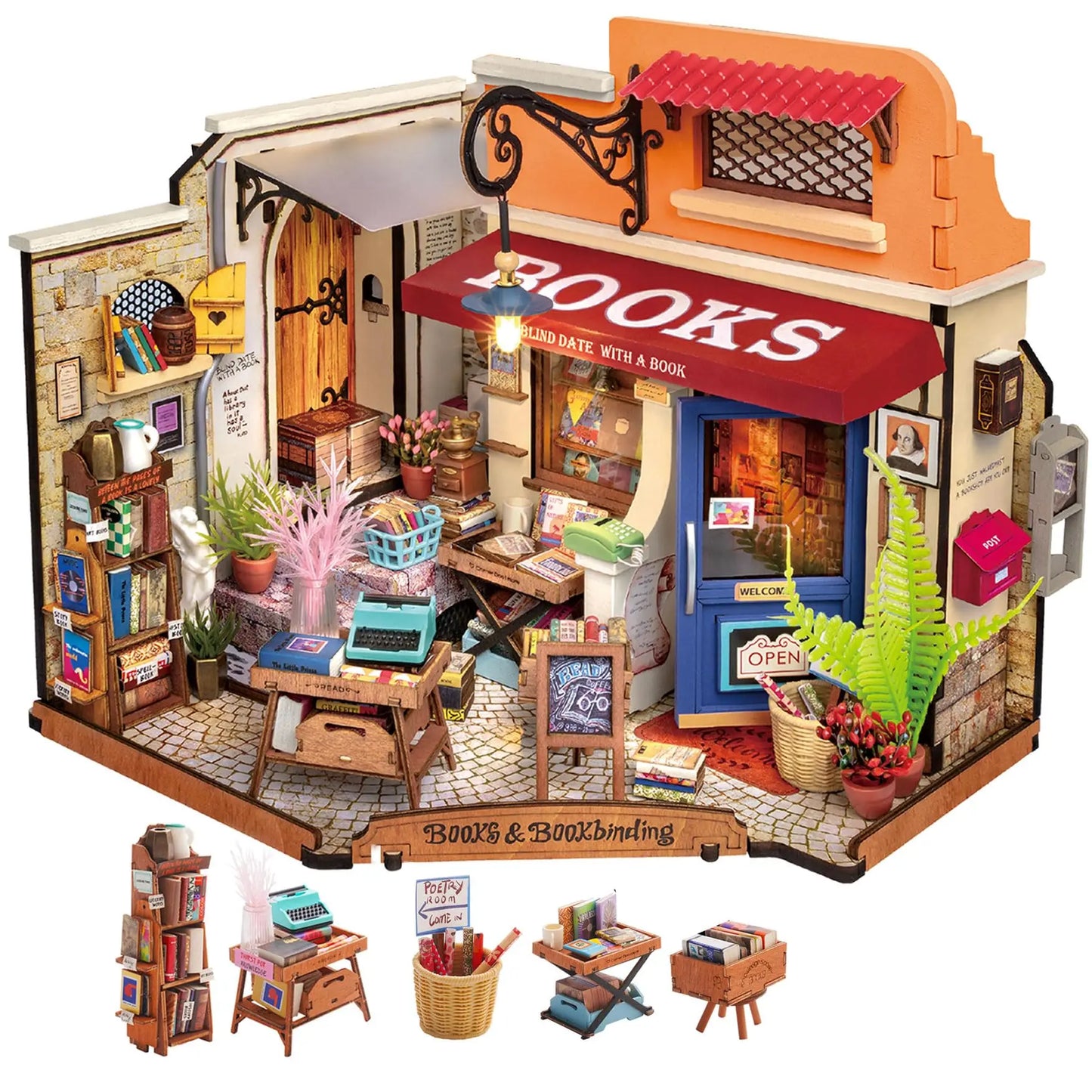 Corner Bookshop DIY Kit w/LED Lights