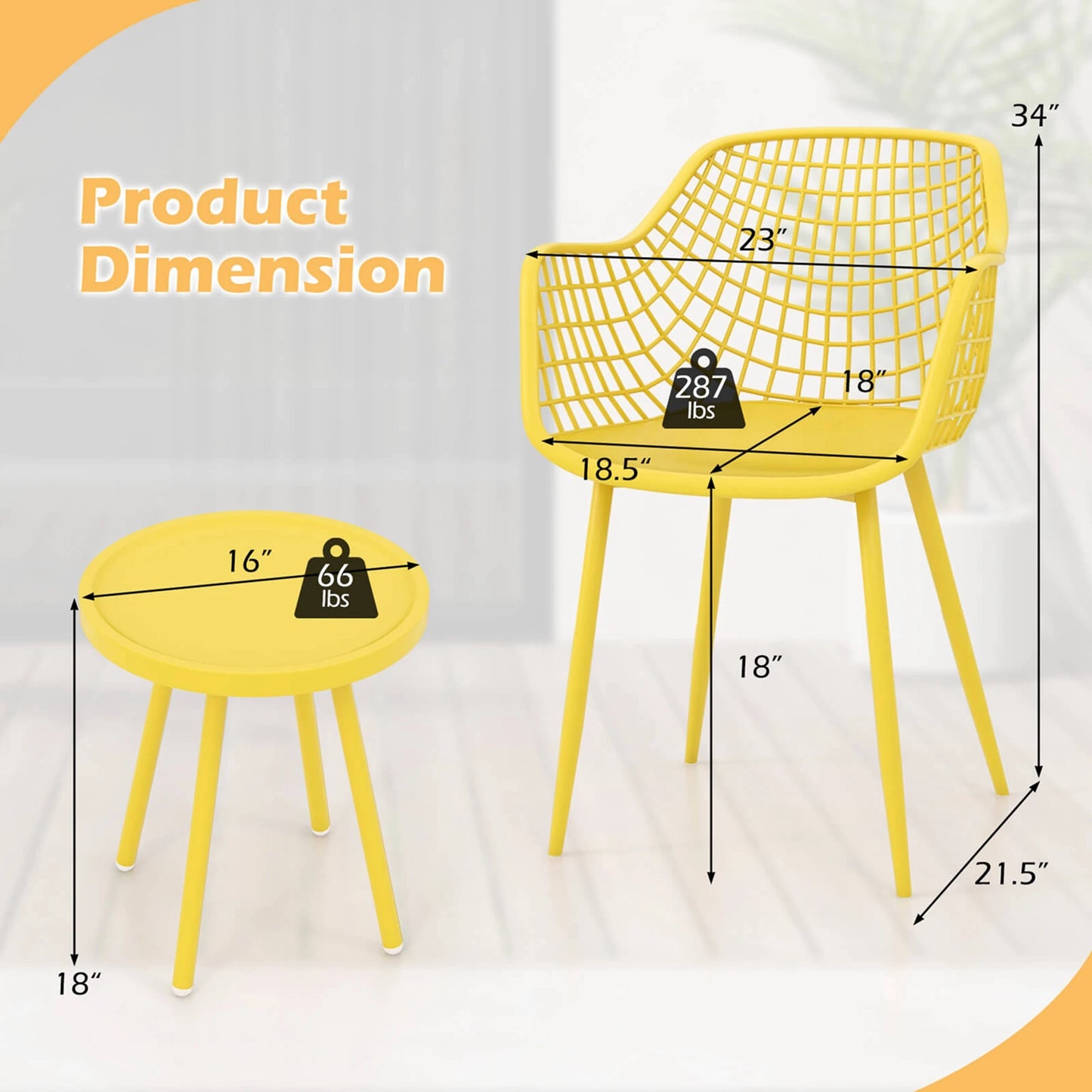 Yellow 3 Piece Patio Bistro Set