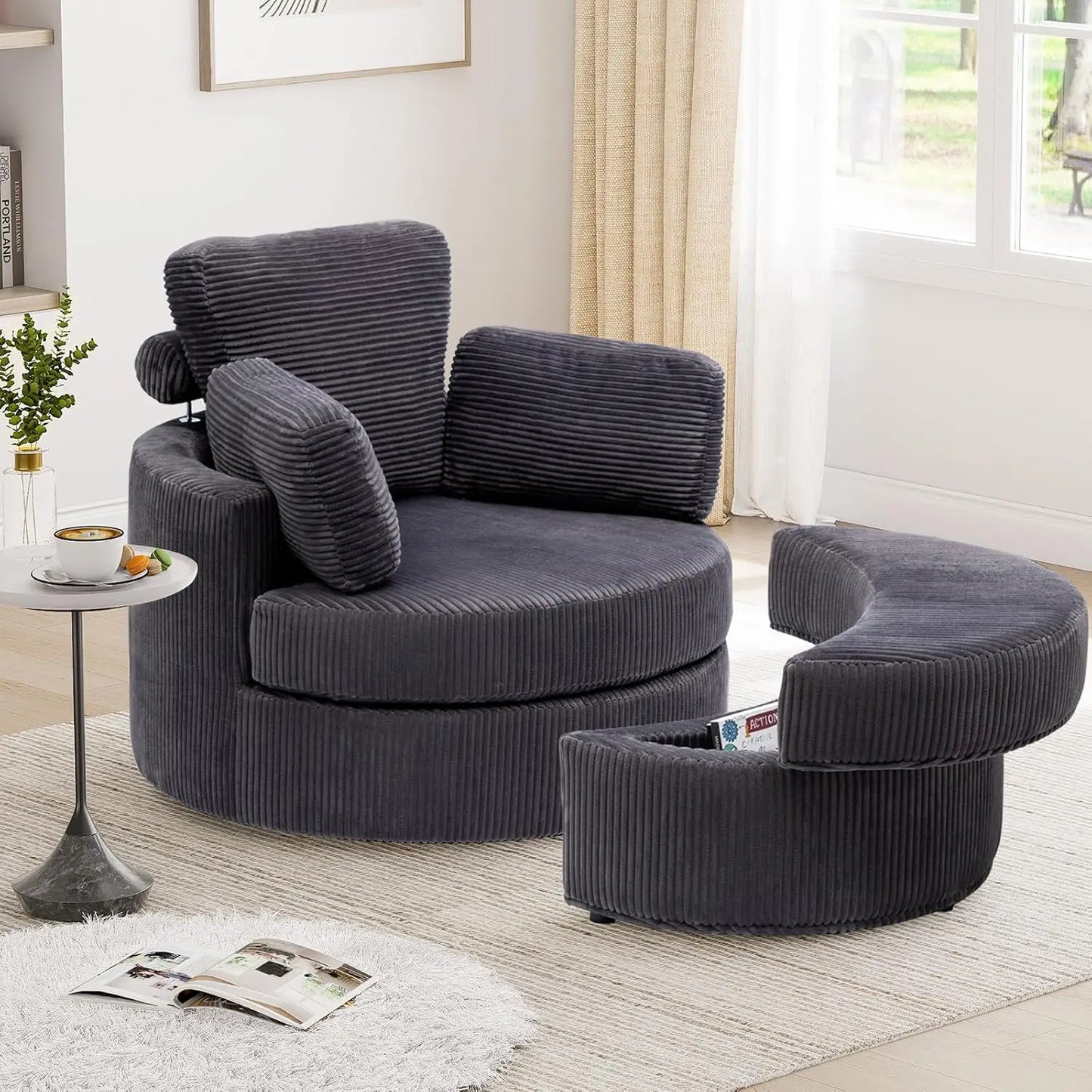 Swivel Accent Chair with Ottoman & Pillow