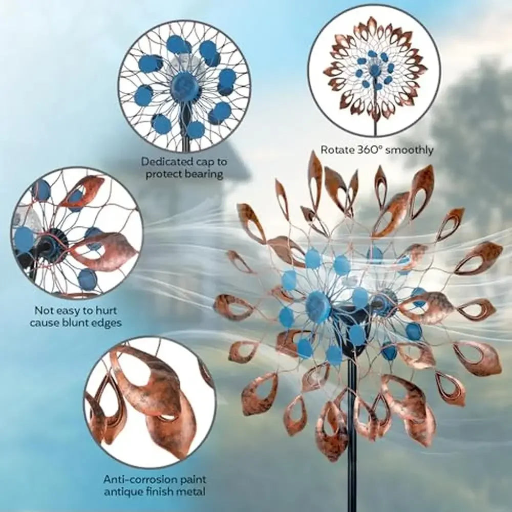 Solar LED Kinetic Wind Sculpture Spinner 73 Inches