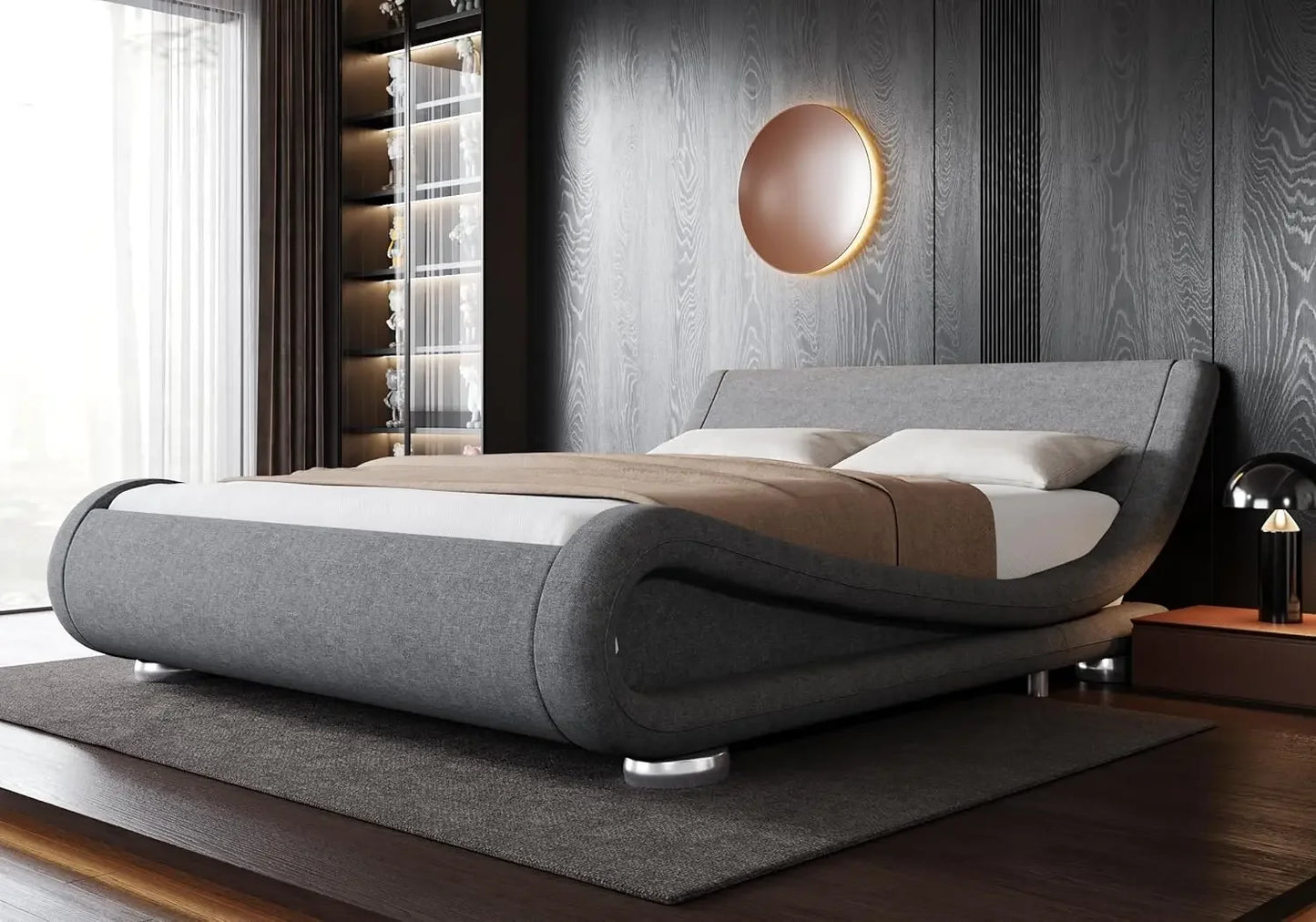 Bed Frame, Ergonomic & Adjustable Headboard